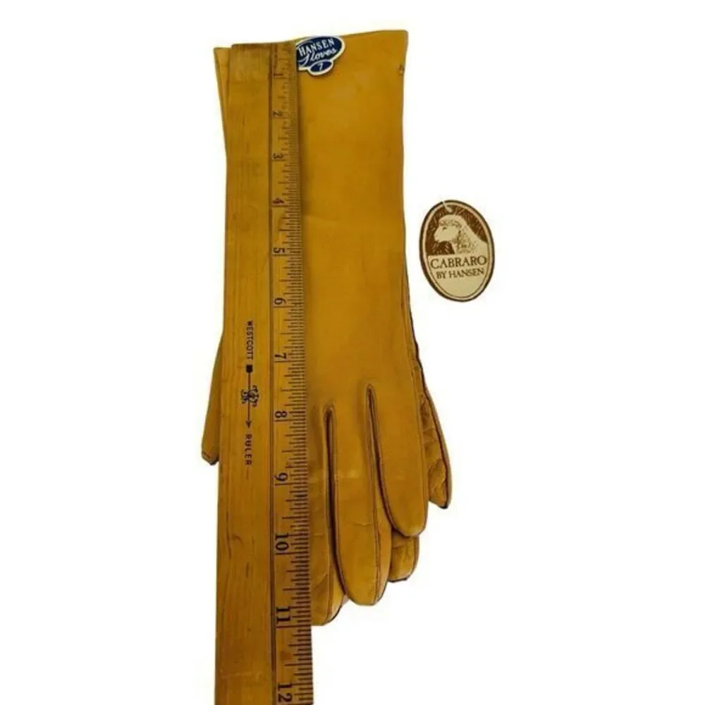 Vintage Cabraro By Hansen Silk‎ Camel Gloves Size 7 NOS With Tags May Co. 1970